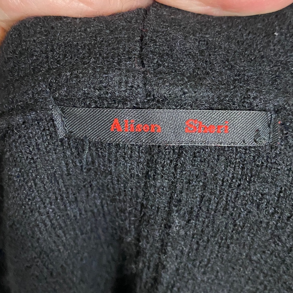 Alison Sheri Elegant Black Women's Boiled Wool Sweater Wide Collar Details XL - Picture 9 of 14